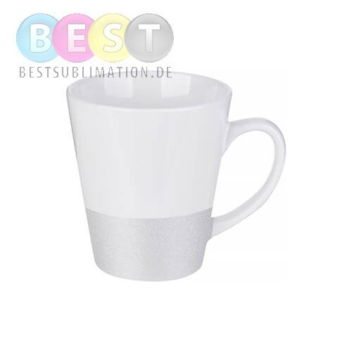 Latte-Tasse 300 ml, mit Brokatstreifen, Silber,  für die Sublimation