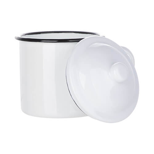 Metall-Becher, Emailliert, mit Deckel, 700 ml, Weiß, für die Sublimation