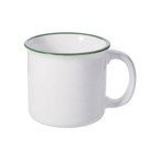 Keramischer Becher 300ml, emailliert, weiß mit grünem Rand, für die Sublimation