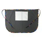 Küchenschürze, klassisch, mit  Tasche, mit bunten Paspeln, Grau mit schwarzen slawischen Blüten, für den Sublimationsdruck