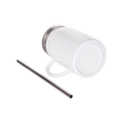 Becher mit Deckel , "Mason Jar", mit Strohhalm und Griff, für die Sublimation