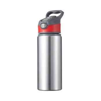 Fahrradflasche, Aluminium, Silber, 650 ml, Verschluss mit rotem Besatz, für den Sublimationsdruck