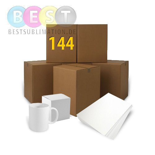 144 Tassen 330ml, Classic weiß HARD, mit Boxen und 100 Blatt Sublipapier A-4
