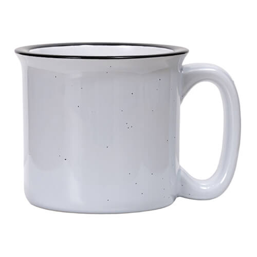 Becher 400 ml, Keramik, emailliert, Weiß mit grauen Flecken, für die Sublimation