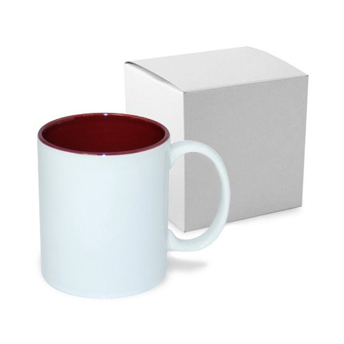 Tasse 330ml, A+, bordeauxfarbene Innenseite, mit Box, für die Sublimation