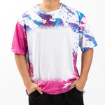 T-Shirt, Cotton-Like Bleached Leopard Blue Pink, für den Sublimationsdruck