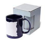 Tasse 330ml, Dunkelblau, mit weißem bedruckbaren Fenster und Box, für die Sublimation