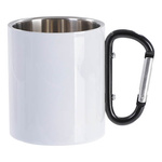 Becher 300ml, Metall, mit Karabiner-Griff, Weiß, für die Sublimation