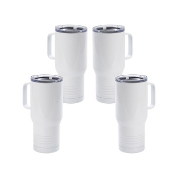 Becher, 650 ml, Edelstahl, mit Griff, 4 Stück, Weiß, für den Sublimationsdruck.