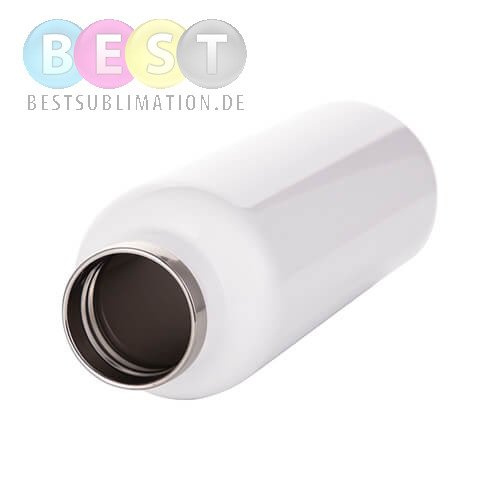 Thermosflasche, 350ml, Rostfreier Stahl, Weiß, Bambus-Verschluss, für die Sublimation