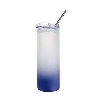 Becher, 750 ml, satiniert, Dunkelblau, mit Deckel aus Kunststoff und Trinkhalm, für den Sublimationsdruck.