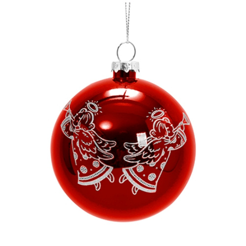 Weihnachtskugel Ø 8 cm für Sublimation - rot - silberne Engel