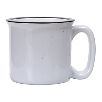 Becher 400 ml, Keramik, emailliert, Weiß mit grauen Flecken, für die Sublimation