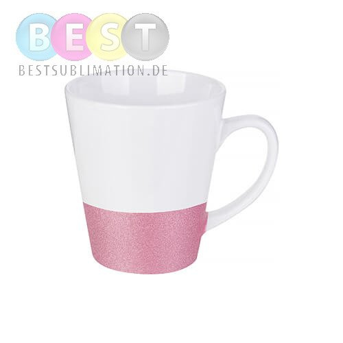 Latte-Tasse 300 ml, mit Brokatstreifen, Rosa,  für die Sublimation