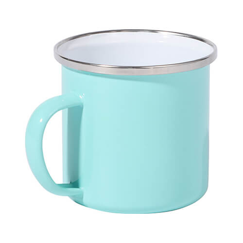 Becher 360 ml, Metall, emailliert, minzgrün, für die Sublimation