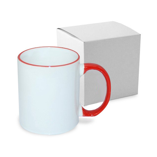 Tasse 330ml, A+, roter Griff und Rand, mit Box, für die Sublimation