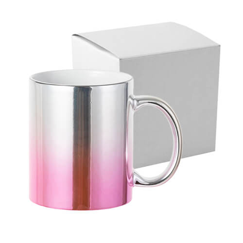 Tasse 330 ml, Plattiert, Silber-rosa Farbverlauf, mit Box, für die Sublimation