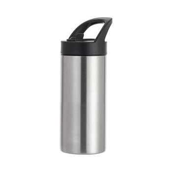 Trinkflasche, Silber, 480 ml, Edelstahl, mit Verschluss und Halm, für den Sublimationsdruck