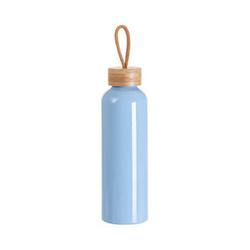 Trinkflasche, Aluminium, 600 ml, Hellblau, Verschluss aus Bambus, für den Sublimationsdruck