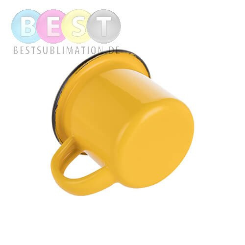 Metallbecher 100 ml, emailliert, gelb mit schwarzem Rand, für die Sublimation