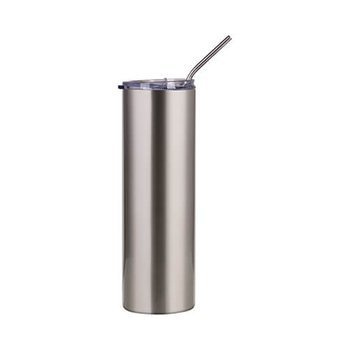 Tumbler-Becher, 900 ml, mit Trinkhalm, Silber, für den Sublimationsdruck.