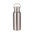 Thermosflasche, 500ml, Rostfreier Stahl, Silber, Bambus-Verschluss, für die Sublimation
