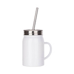 Becher mit Deckel , "Mason Jar", mit Strohhalm und Griff, für die Sublimation