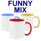 144 Tassen 330ml FUNNY, A+, MIX diverser Farben,  für die Sublimation