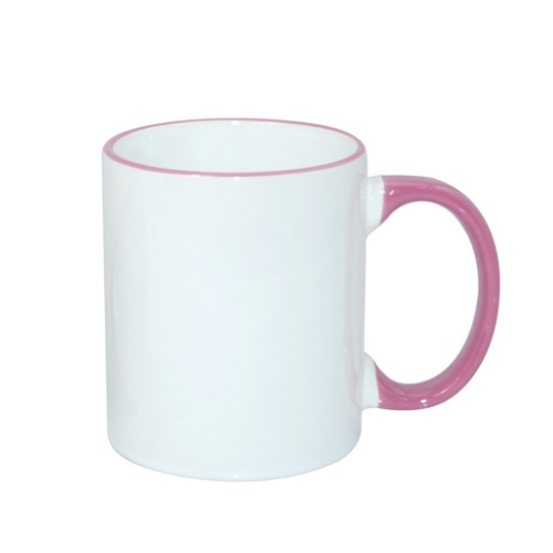Tasse 330ml, A+, rosa Griff und Rand, für die Sublimation