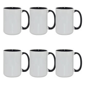 Tassen-Set, 6 Stck.  450 ml, Schwarze Innenseite und Griff, A+, für die Sublimation