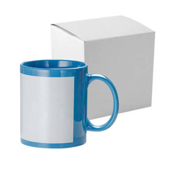 Tasse 330 ml, A+, Blau, mit weißem bedruckbaren Fenster, mit Box, für die Sublimation
