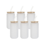 6er-Set, Gläser mit Deckel aus Bambus und Trinkhalm, 550 ml, Satiniert, für den Sublimationsdruck.