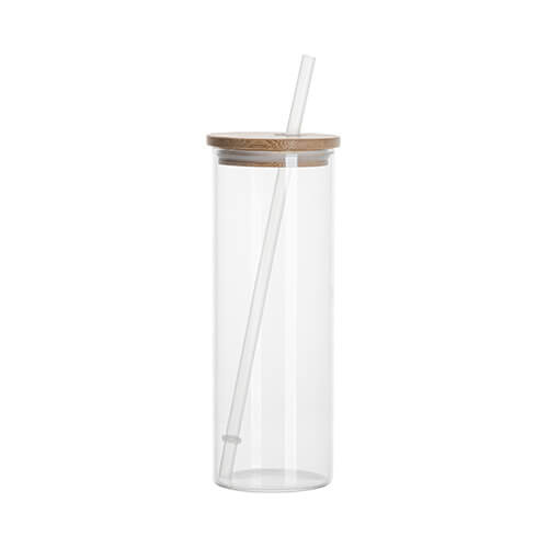 500 ml Glasbecher mit Bambusdeckel und Strohhalm zum Sublimieren