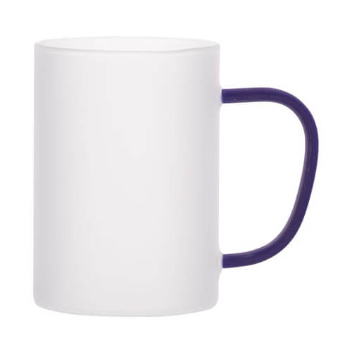 Tasse 360 ml, Glas, satiniert, mit dunkelblauem Griff, für die Sublimation