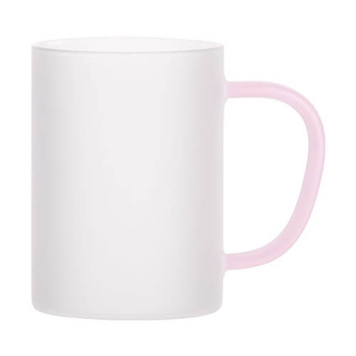 Tasse 360 ml, Glas, satiniert, mit rosa Griff, für die Sublimation