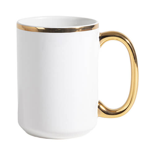 Becher 450 ml, goldfarbener Henkel und Rand, für die Sublimation