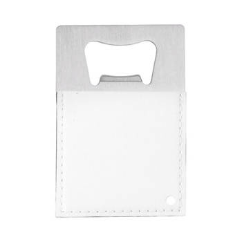 Flaschenöffner, 5,5 x 8,5 cm, Stahl und Kunstleder, Weiß, für den Sublimationsdruck