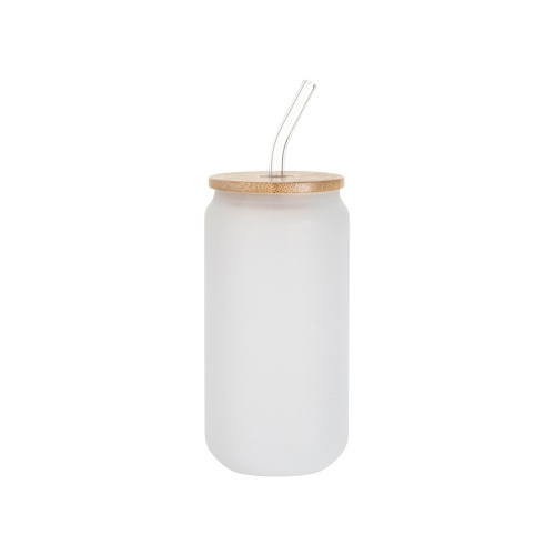 6er-Set, Gläser mit Deckel aus Bambus und Trinkhalm, 550 ml, Satiniert, für den Sublimationsdruck.