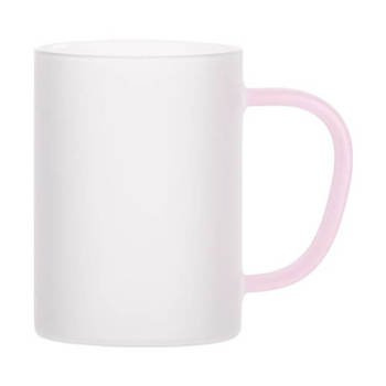 Tasse 360 ml, Glas, satiniert, mit rosa Griff, für die Sublimation