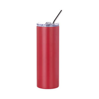 Tumbler-Becher, 600 ml, mit Trinkhalm, Rot, Matt, für den Sublimationsdruck.