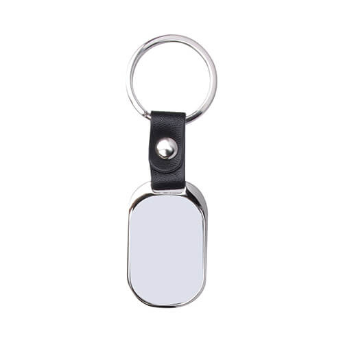 Metallener Schlüsselanhänger, Oval, mit schwarzen Band, für den Sublimationsdruck.