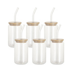 6er-Set, Gläser mit Deckel aus Bambus und Trinkhalm, 400 ml, für den Sublimationsdruck.