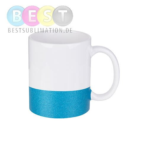 Tasse 330ml, mit Brokatstreifen, Blau,  für die Sublimation