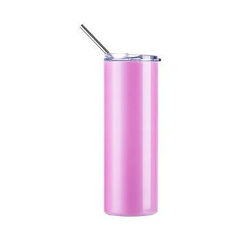 Becher, 600 ml, mit Trinkhalm, Farbwechsel bei UV-Licht von Weiß nach Rosa, für den Sublimationsdruck.