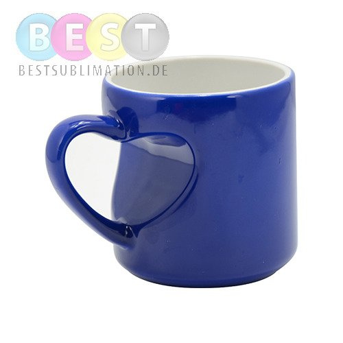 Zaubertasse für Paare mit Spezialhenkel, Blau, Herzgriff, für die Sublimation