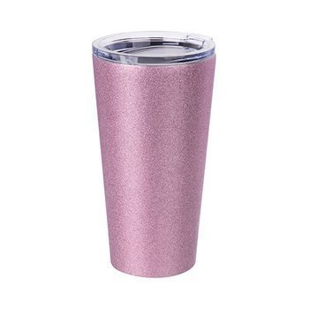 Tumbler-Becher, 480 ml, Edelstahl, Rosa, Brokat, für den Sublimationsdruck.