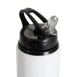 Aluminiumflasche mit Ausgießer, 600 ml, weiß, mit schwarzem Verschluss und Sublimationshalter