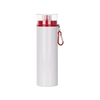 Aluminiumflasche 850 ml weiß mit transparentem Verschluss und rotem Deckel zur Sublimation