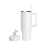 1200 ml Becher mit Strohhalm und hellgrauem Henkel für Sublimation - weiß