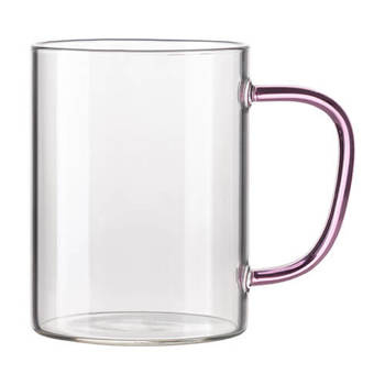 Tasse 450 ml, Glas, mit rosa Griff, für die Sublimation